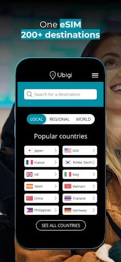 Ubigi: Travel esim mobile data screenshot 1