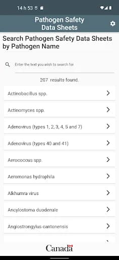 Pathogen Safety Data Sheets screenshot 1