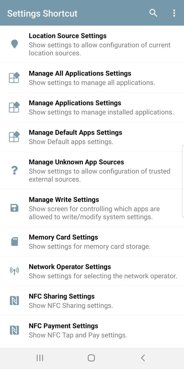 Settings Shortcut - Provide most shortcuts to Settings screenshot 4