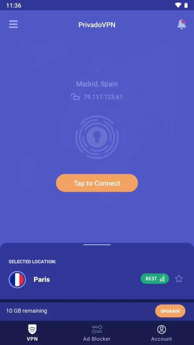 PrivadoVPN screenshot 1