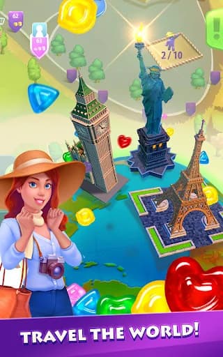 Gummy Drop! Match 3 & Travel screenshot 3