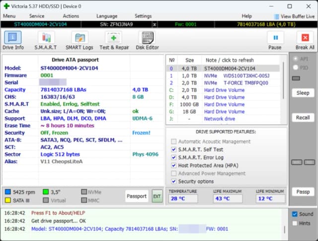 Victoria HDD/SSD screenshot 1