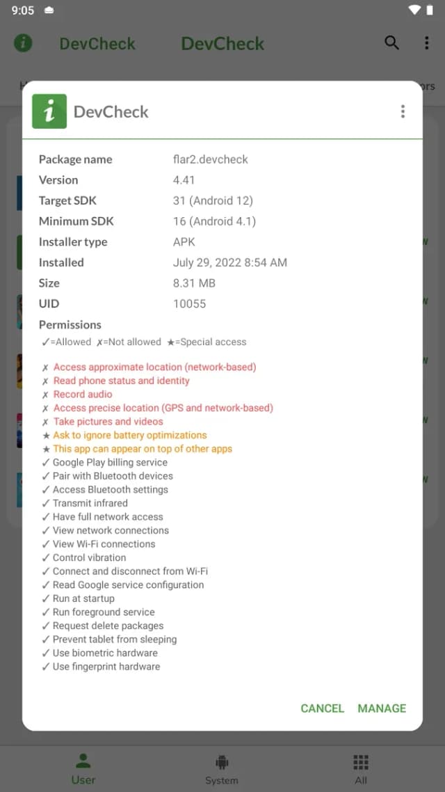 DevCheck screenshot 2