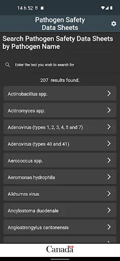 Pathogen Safety Data Sheets screenshot 4