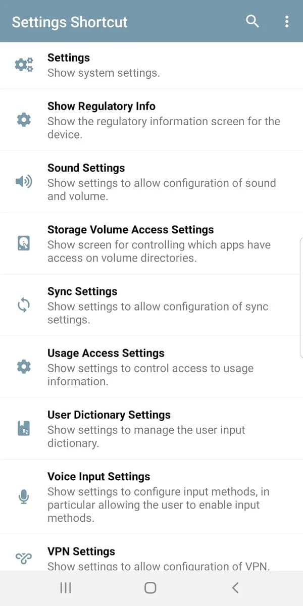 Settings Shortcut - Provide most shortcuts to Settings screenshot 2
