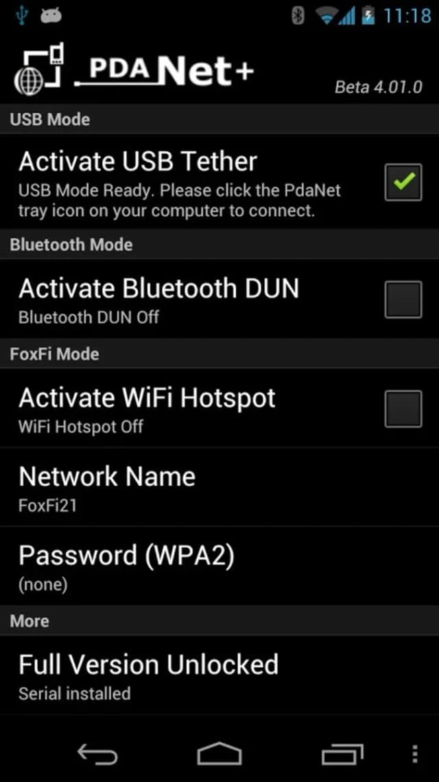 PdaNet screenshot 2