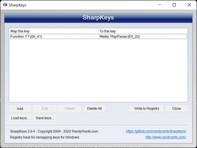 SharpKeys screenshot 1