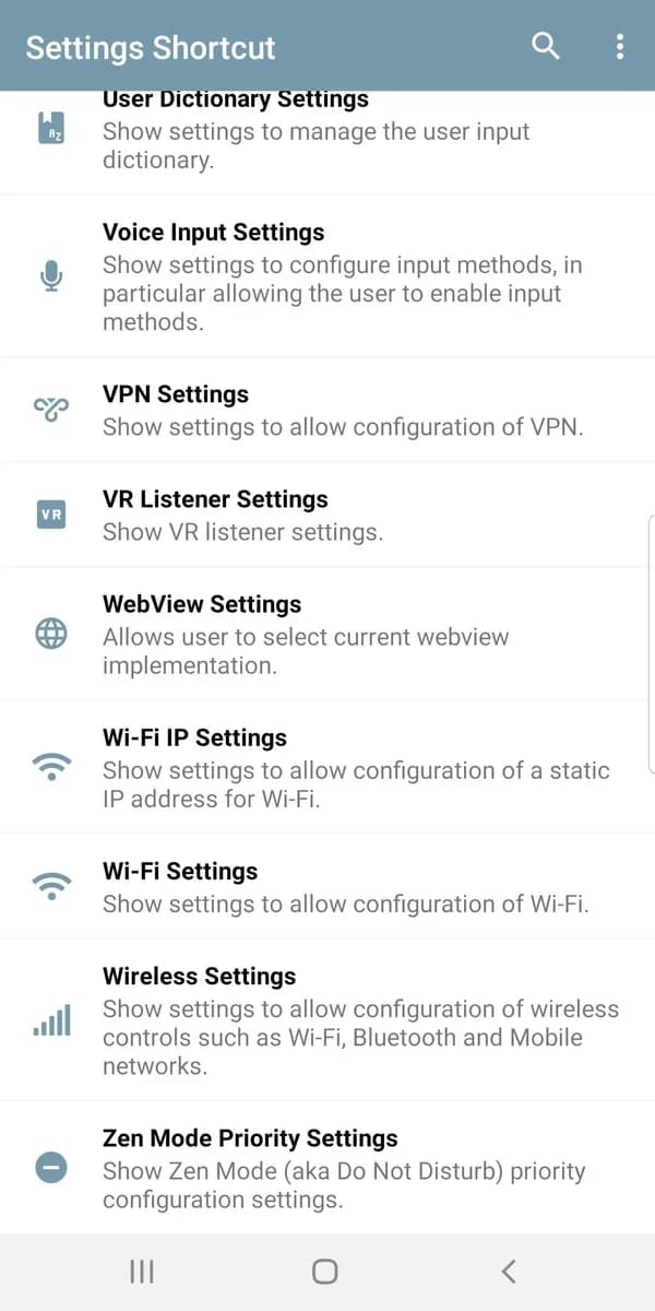 Settings Shortcut - Provide most shortcuts to Settings screenshot 1