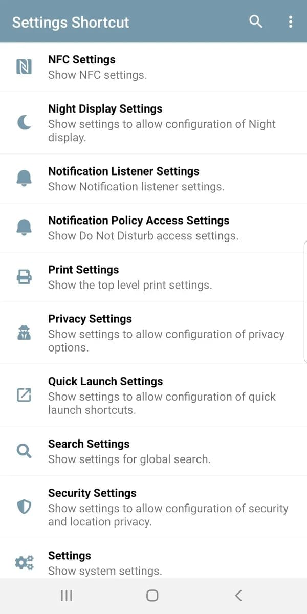 Settings Shortcut - Provide most shortcuts to Settings screenshot 3