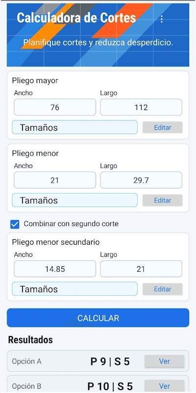 Calculadora de cortes screenshot 1