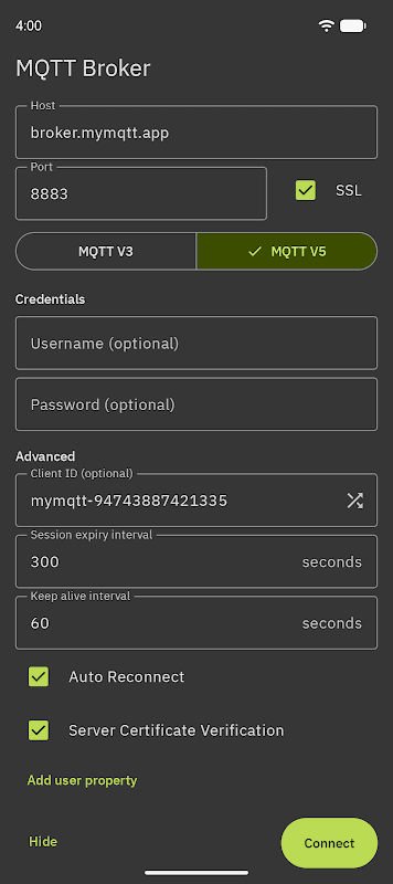 MyMQTT screenshot 2