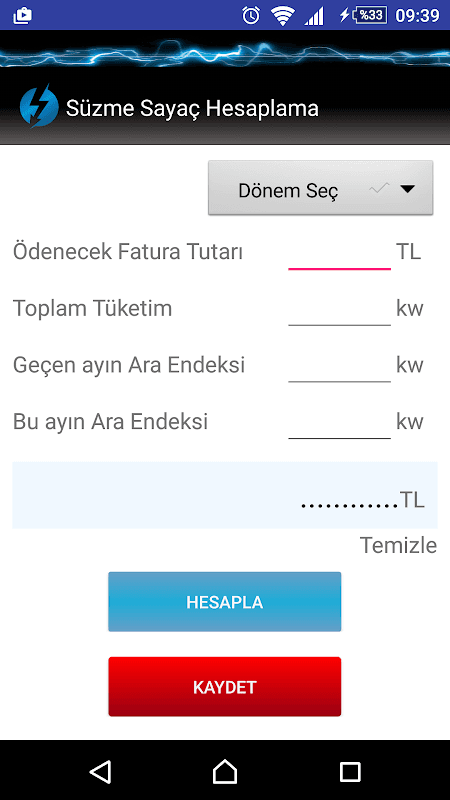 Süzme Sayaç Hesaplama screenshot 1