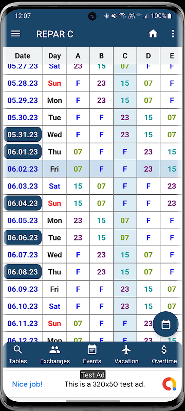 Work Shift Table screenshot 2