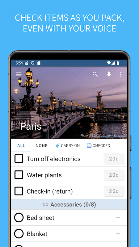 SmartPack - packing lists screenshot 1