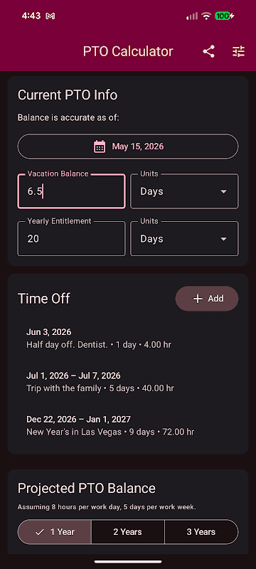 PTO Calculator – Time Off Days screenshot 1