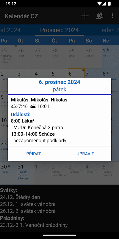 Kalendář CZ screenshot 2