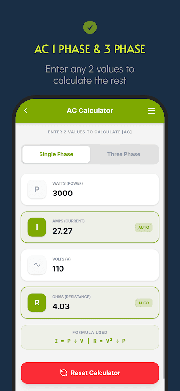 Watts Amps Volts Calculator screenshot 3