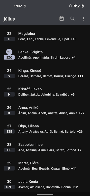 Névnapp screenshot 2