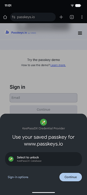 Captura 1 de KeePassDX Passkey Vault