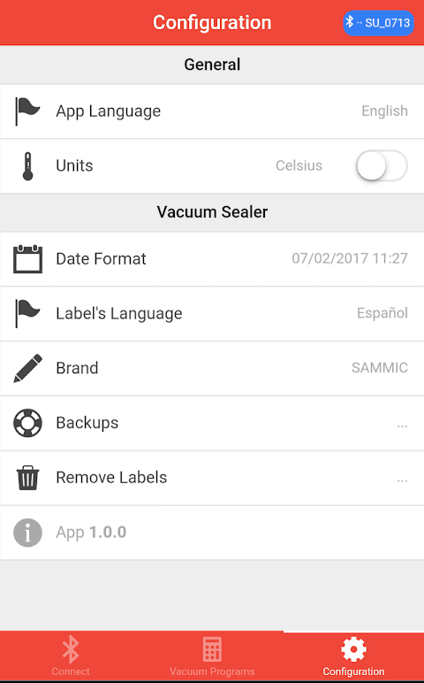 Sammic VAC screenshot 2