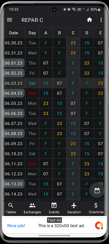 Work Shift Table screenshot 1
