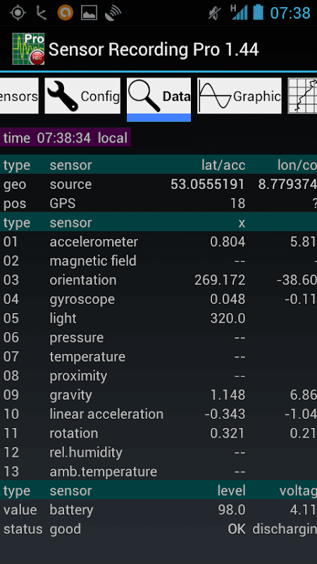 Sensor Recording Lite screenshot 2