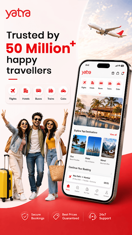 Yatra - Flights Hotels Bus IRCTC/Trains & Ola/Uber screenshot 1