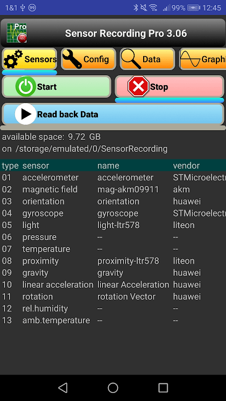Sensor Recording Lite screenshot 1