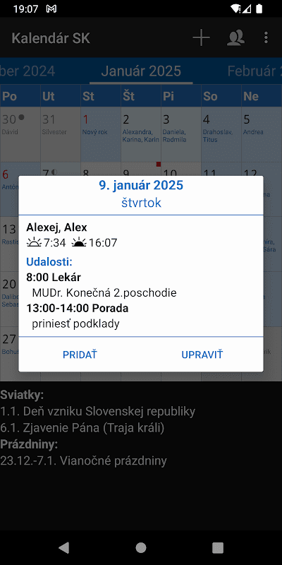 Kalendár SK screenshot 2