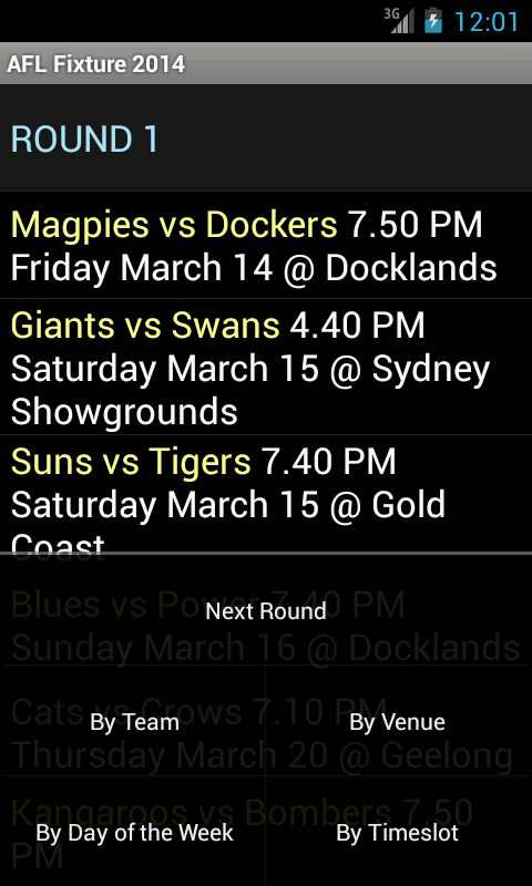 AFL Fixture screenshot 2