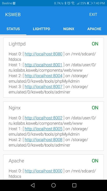 KSWEB: server + PHP + MySQL screenshot 1