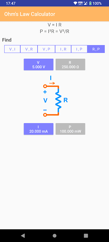 Ohm's Law Calculator screenshot 1