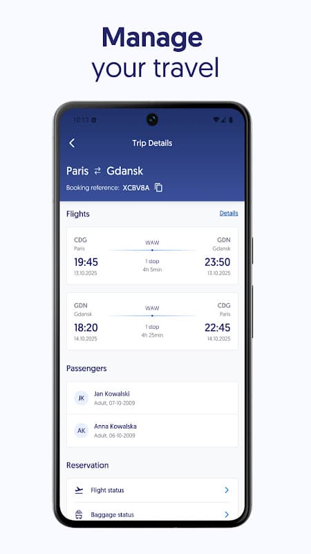LOT - flight tickets, check-in screenshot 2
