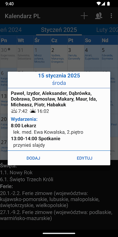 Kalendarz PL screenshot 2