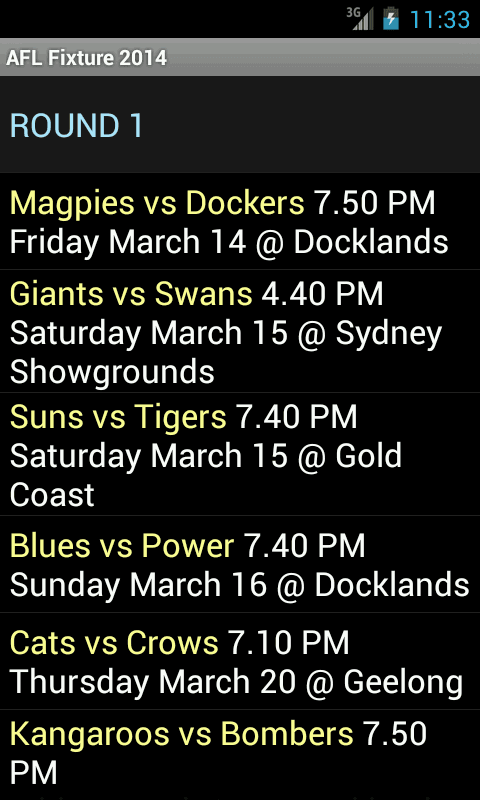 AFL Fixture screenshot 1